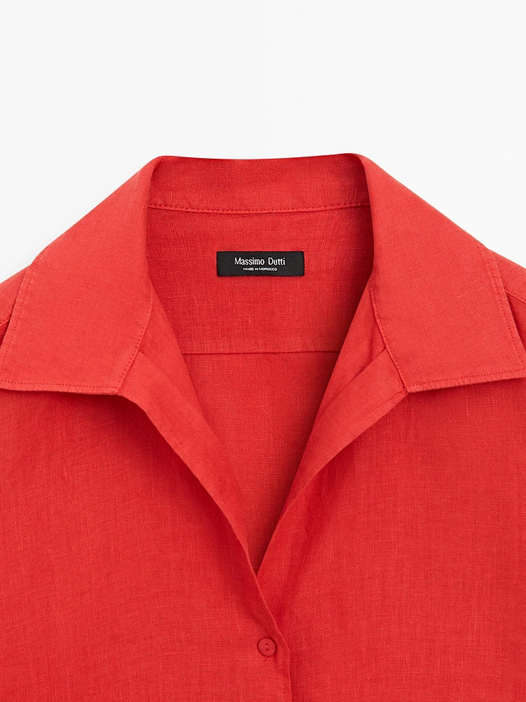 100% linen open collar shirt
