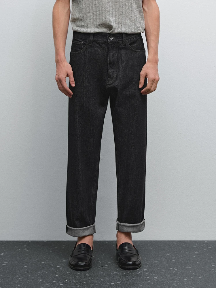 Tapered fit cotton selvedge jeans