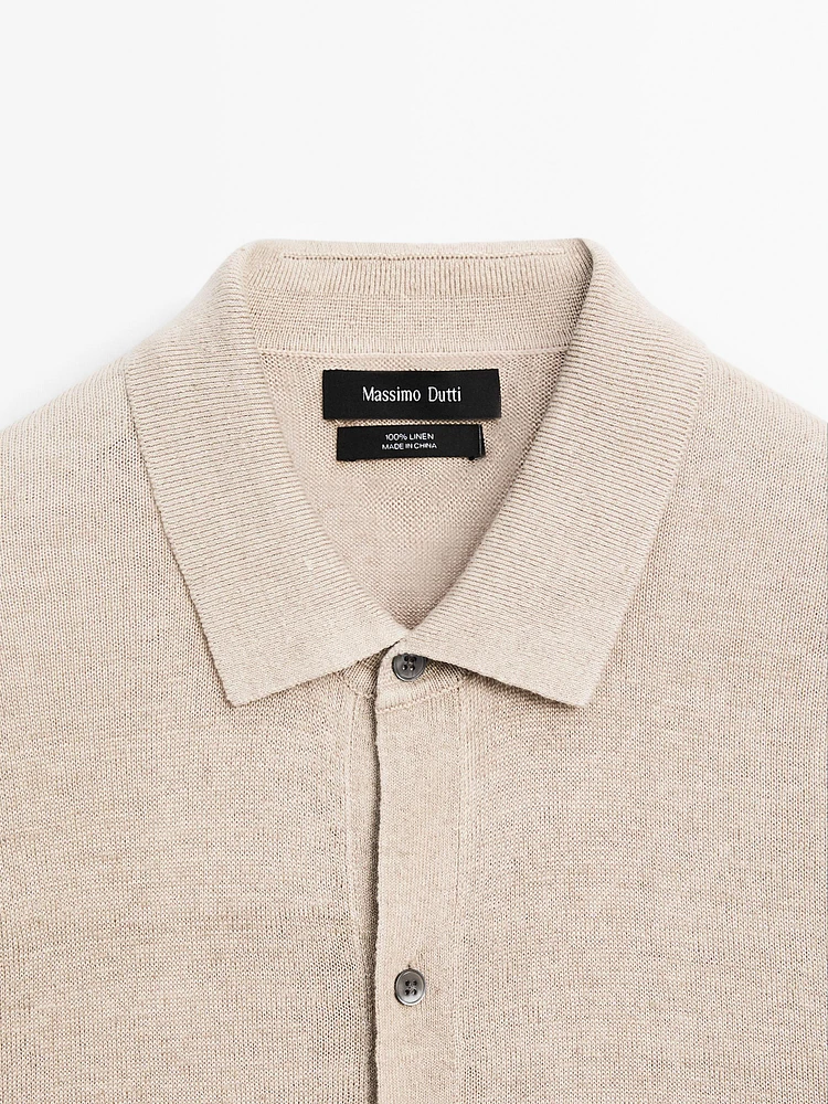 100% linen knit polo collar sweater