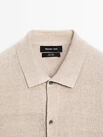 100% linen knit polo collar sweater
