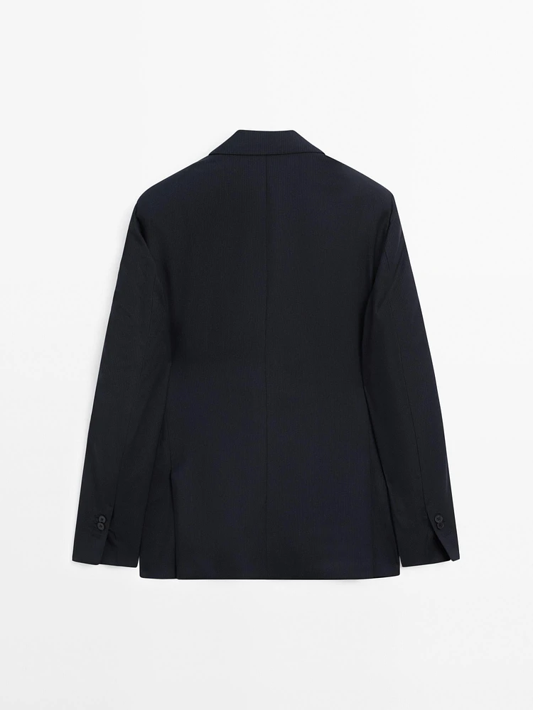Pinstripe wool suit blazer