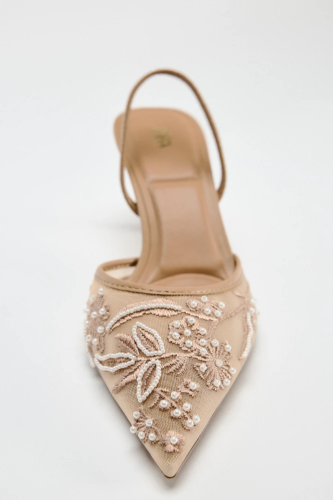 EMBROIDERED MESH SLINGBACK SHOES