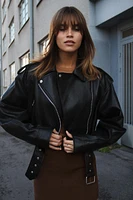 FAUX LEATHER CROP BIKER JACKET