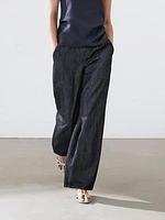 Wide leg denim trousers