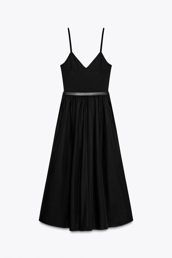 BELTED COMBINATION MIDI DRESS