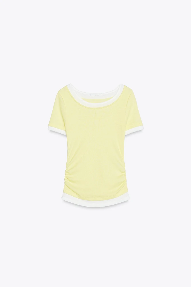 DOUBLE RIB RUCHED T-SHIRT