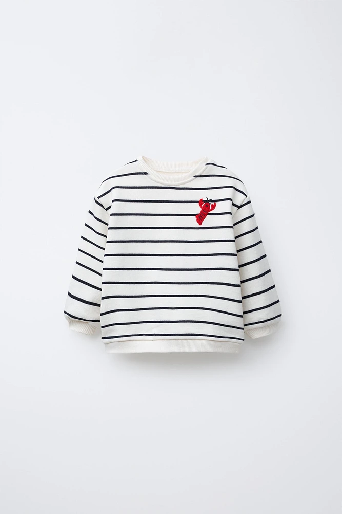 STRIPED SWEATSHIRT WITH LOBSTER EMBROIDERY