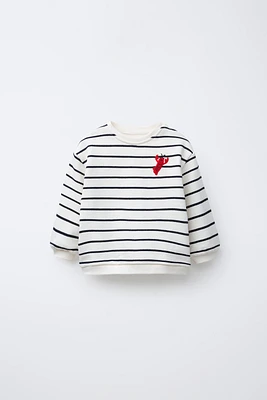 STRIPED SWEATSHIRT WITH LOBSTER EMBROIDERY