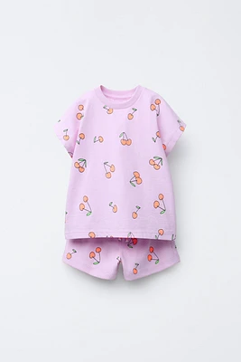 PRINTED RIBBED T-SHIRT AND BERMUDA SET