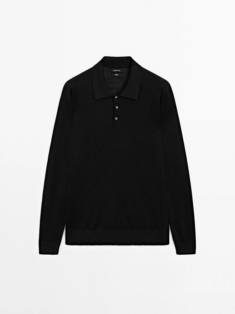 Linen polo collar knit sweater