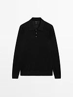 Linen polo collar knit sweater