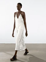 Satin halter top with trims
