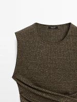 Melange linen blend top with tie detail