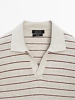 100% linen striped knit polo shirt