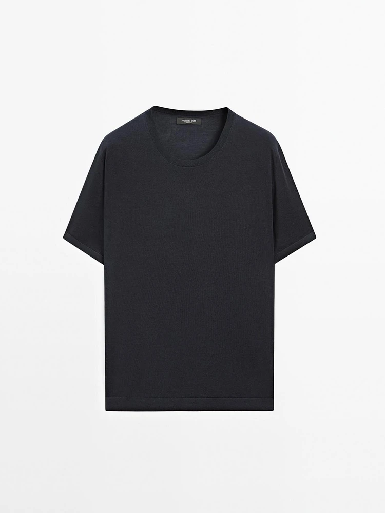 T-shirt en maille de laine mélangée à manches courtes