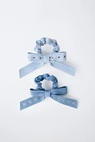 TWO-PACK OF DENIM SCRUNCHIES WITH BOW