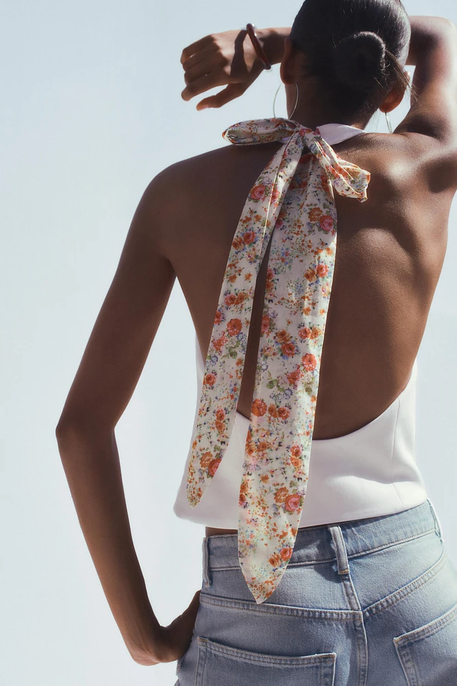 PRINTED SCARF HALTER VEST TOP