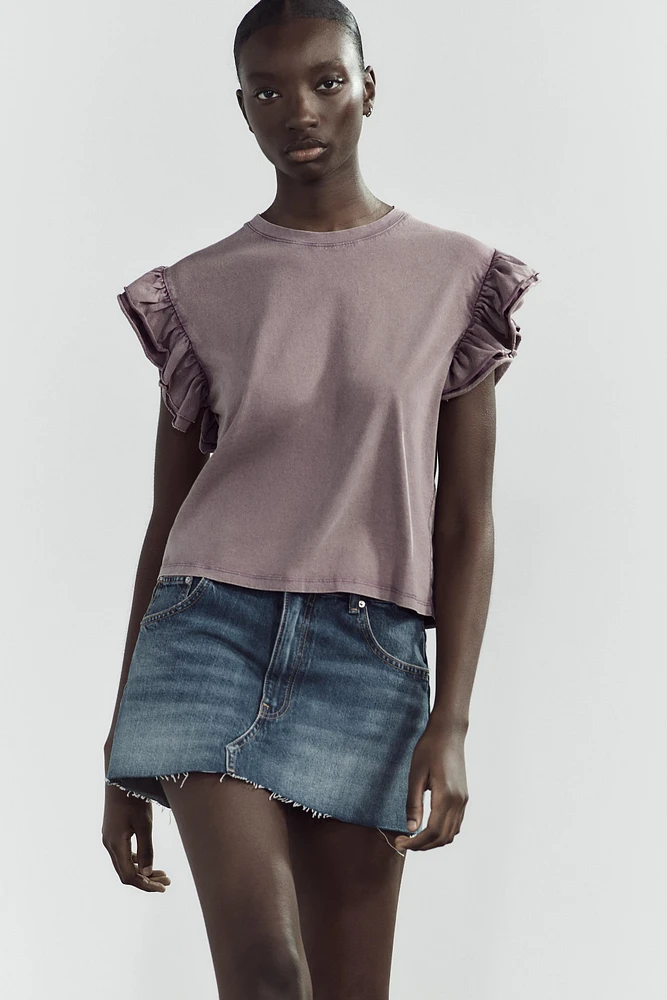 WASHED EFFECT RUFFLE T-SHIRT