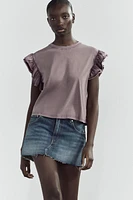 WASHED EFFECT RUFFLE T-SHIRT