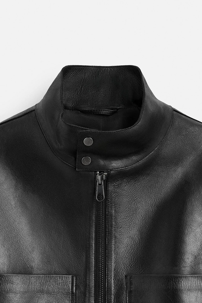 BLOUSON EN CUIR À POCHES