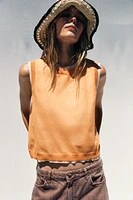 DOUBLE LAYER KNIT LINEN BLEND TOP