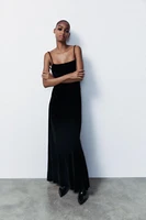 STRAPPY VELVET DRAPED MIDI DRESS