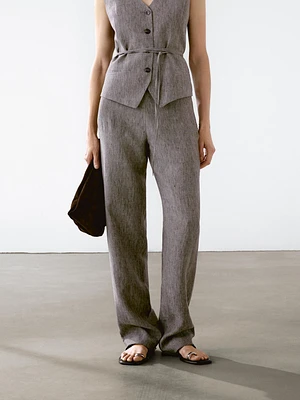 100% linen flecked trousers