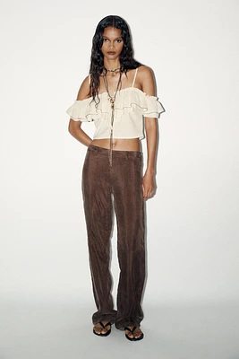 COLD-SHOULDER BEADED CROP TOP