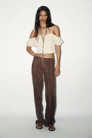 COLD-SHOULDER BEADED CROP TOP