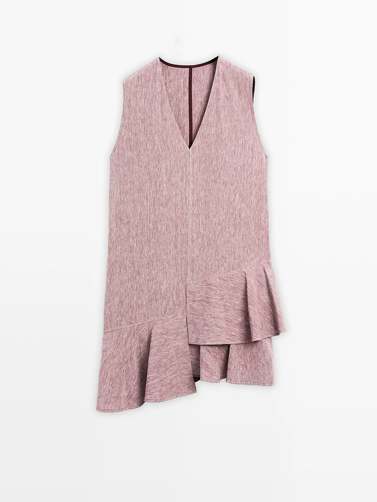 100% linen ruffled mini dress