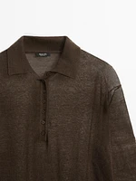 Linen blend semi-sheer knit sweater