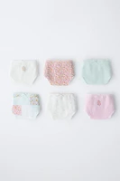 6- YEARS/ SIX-PACK OF PATCHWORK AND RIBBED FLORAL UNDERWEAR