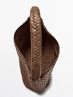 Sac seau tressé en cuir nappa