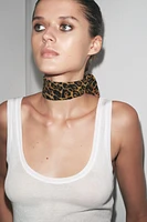 ANIMAL PRINT BANDANA WITH HEART EMBROIDERY