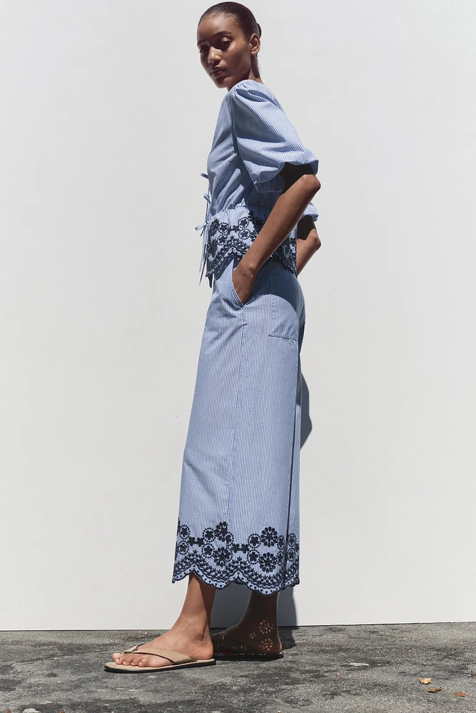 PANTALON JUPE-CULOTTE RAYURES BRODÉES