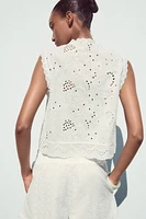 EMBROIDERED EYELET TOP