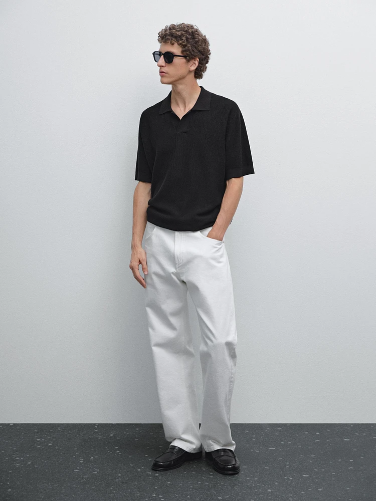 Polo manches courtes en maille texturée