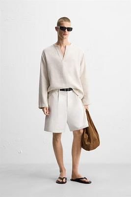 CHEMISE POLO STRUCTURÉE MÉLANGE LIN