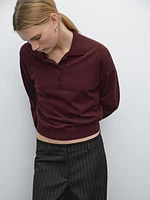 Cotton blend knit polo sweater