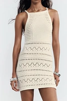 ROBE MINI HALTER EN MAILLE POINTELLE
