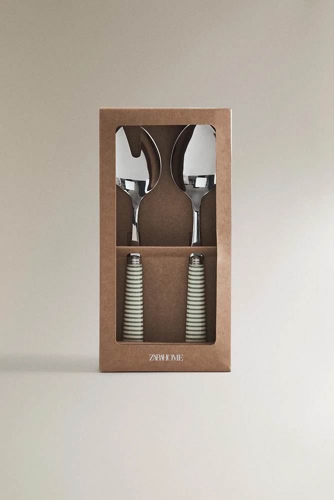 SALAD FLATWARE SET WITH STRIPED HANDLE (SET OF 2)