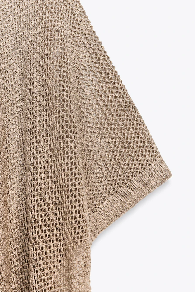 METALLIC THREAD CUT-OUT KNIT CAPE
