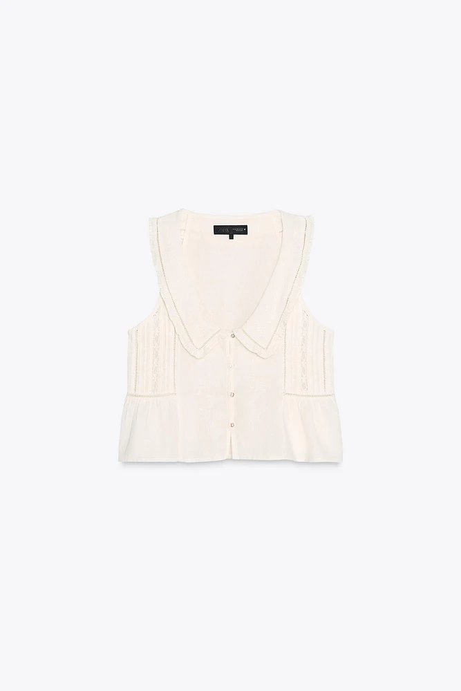 EMBROIDERED PETER PAN COLLAR TOP