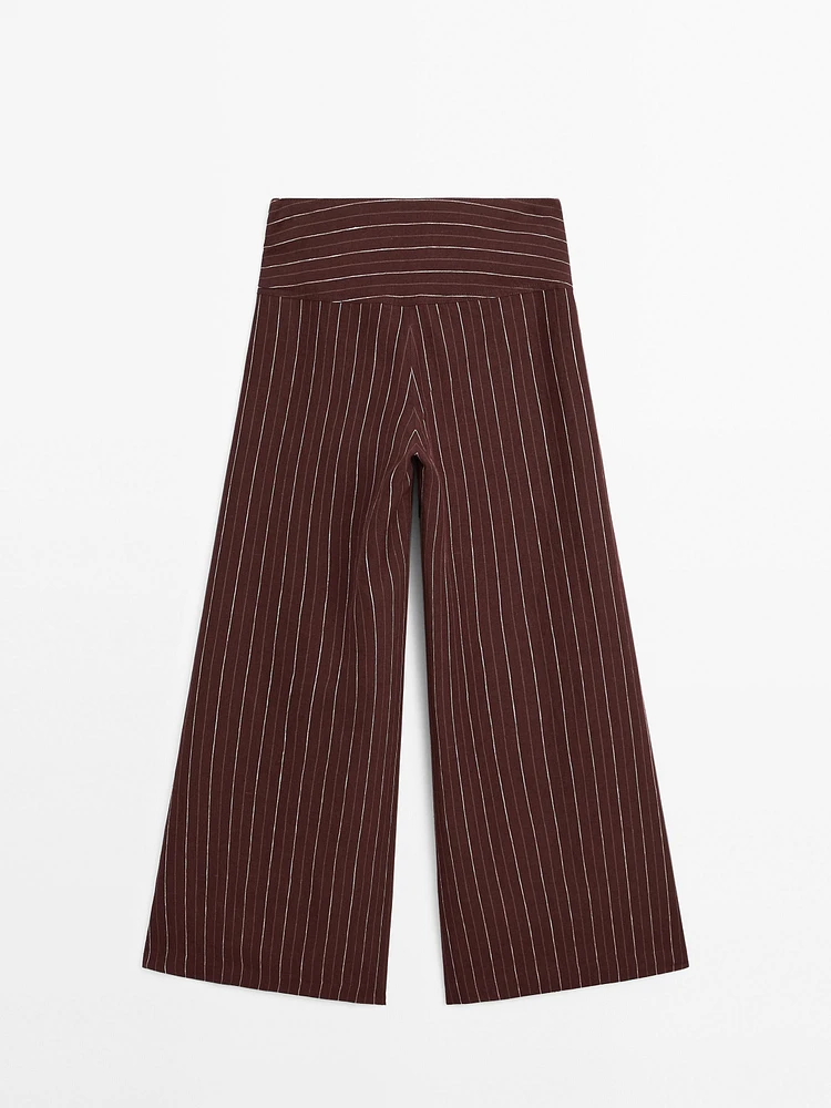 Pantalon large lin taille haute