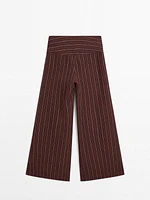 Pantalon large lin taille haute