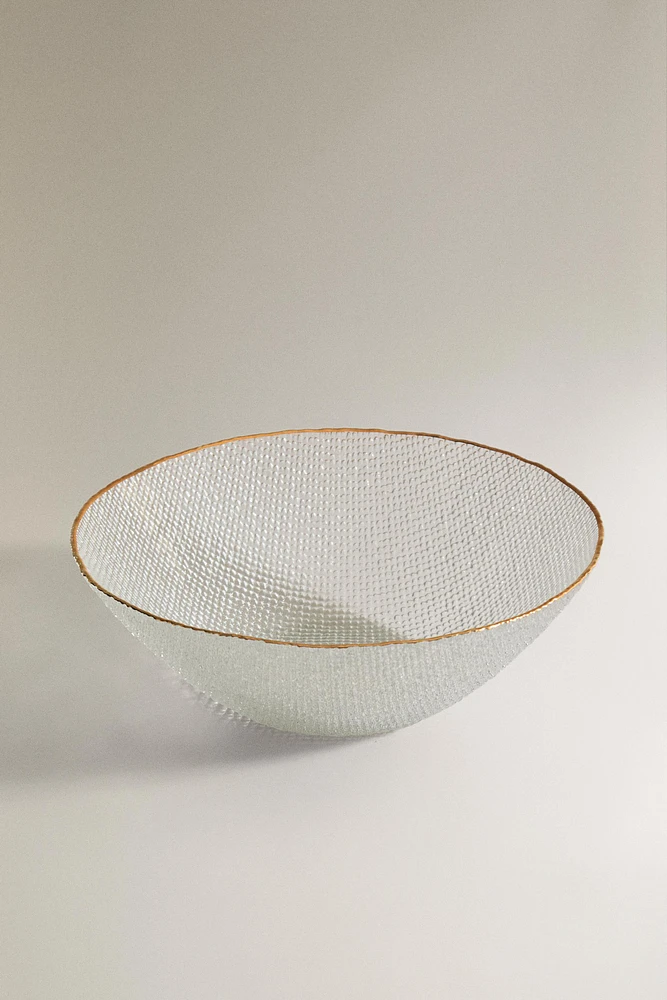 RAISED GLASS SALAD BOWL WITH A GOLDEN RIM