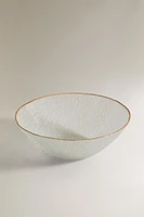 RAISED GLASS SALAD BOWL WITH A GOLDEN RIM