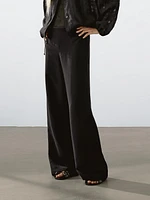 Linen blend trousers with elastic waistband