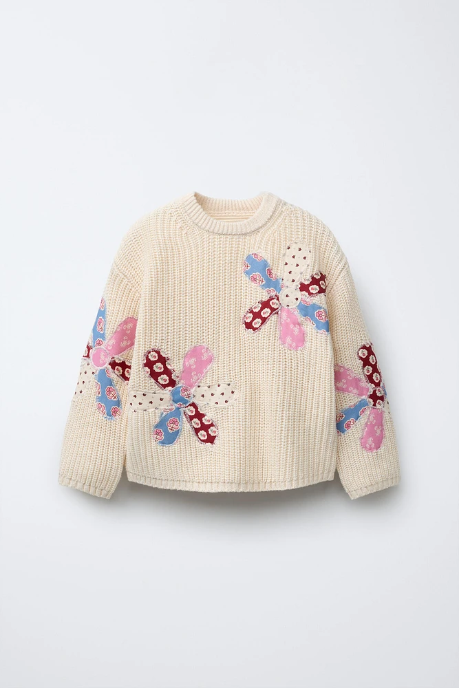 PATCHWORK FLORAL KNIT SWEATER