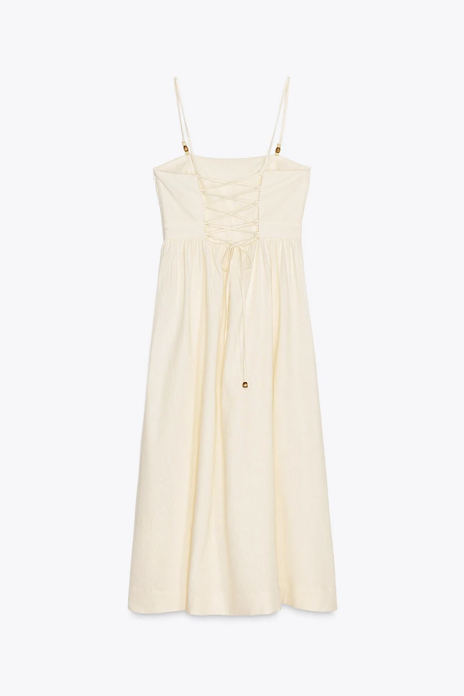 ROBE MIDI AVEC LIN BRETELLES FANTAISIE